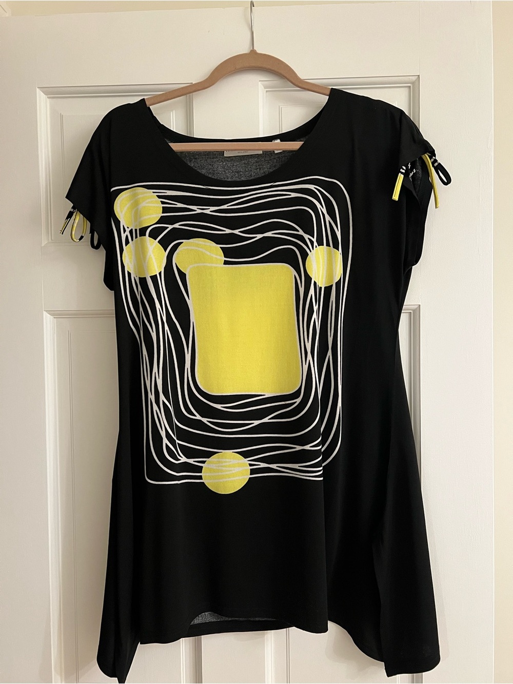 Patrizia Luca Black Tunic with Yellow Geometric Print top blouse M